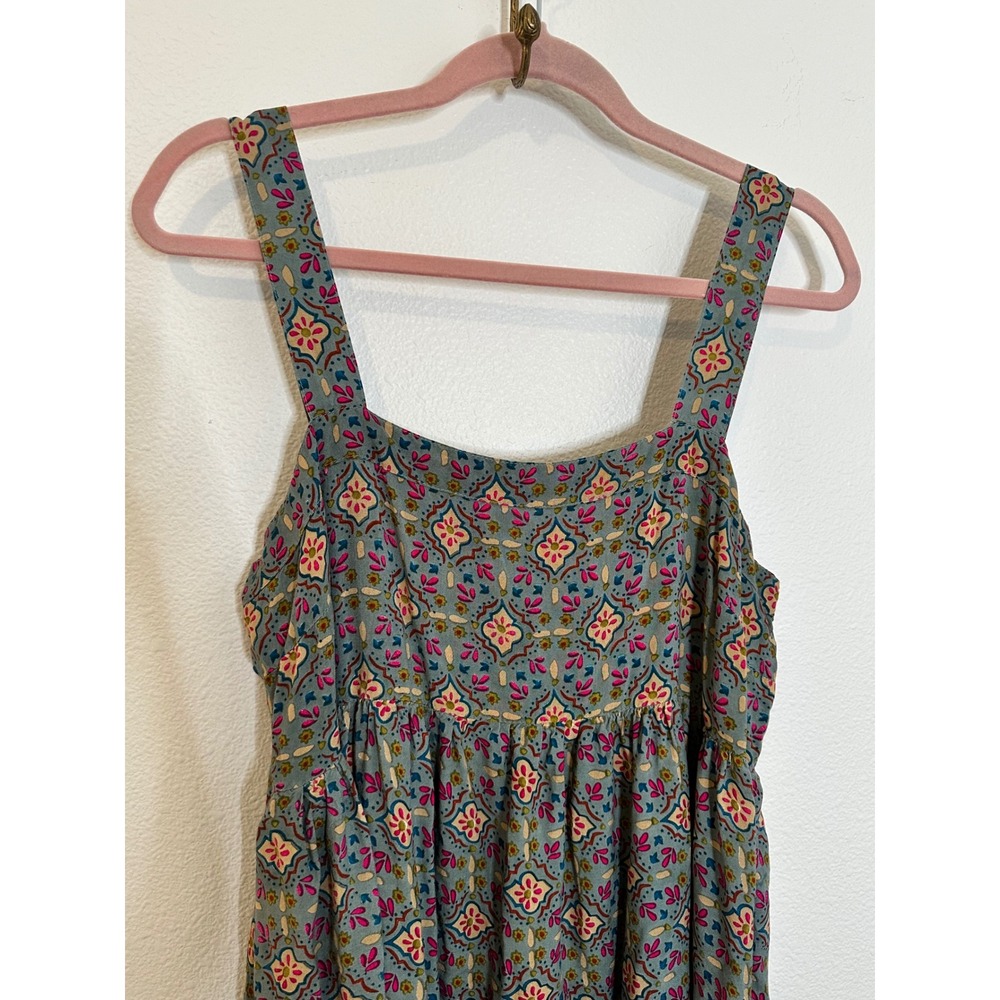 Natural Life Maxi Sun Dress Size L/XL Gray Blue Pink Boho Tile Print Square Neck - Picture 4 of 9